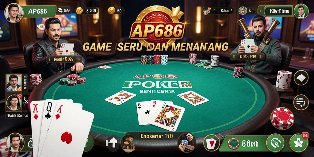 Tampilan menyeru gameplay Poker di AP686 dengan pemain yang terlibat.