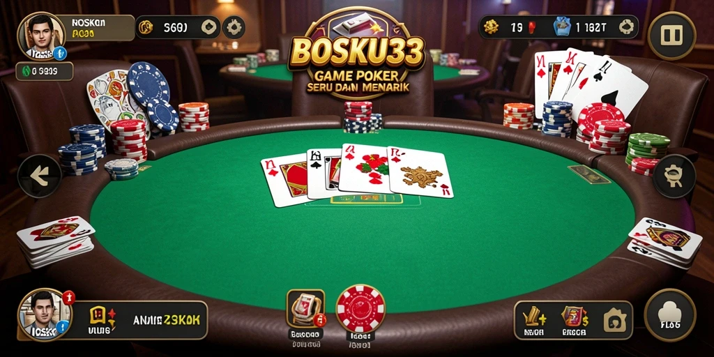 Screenshot gameplay BOSKU33 yang menunjukkan aksi Poker seru.