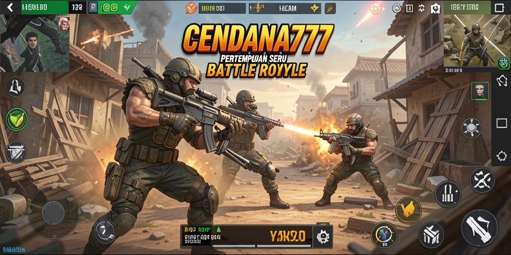 Screenshot utama CENDANA777 menampilkan aksi seru dalam pertempuran Battle Royale.