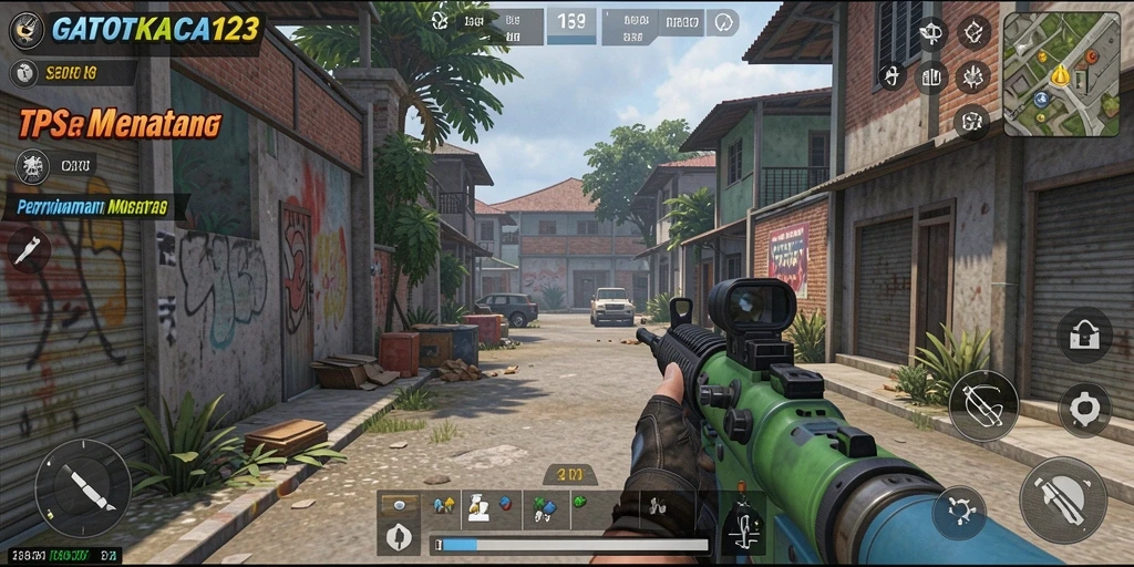 Screenshot GATOTKACA123 menampilkan aksi gameplay TPS yang intens.