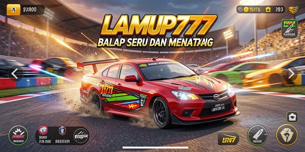 Tampilan gameplay seru dengan kendaraan balap cepat di LAMPU777.