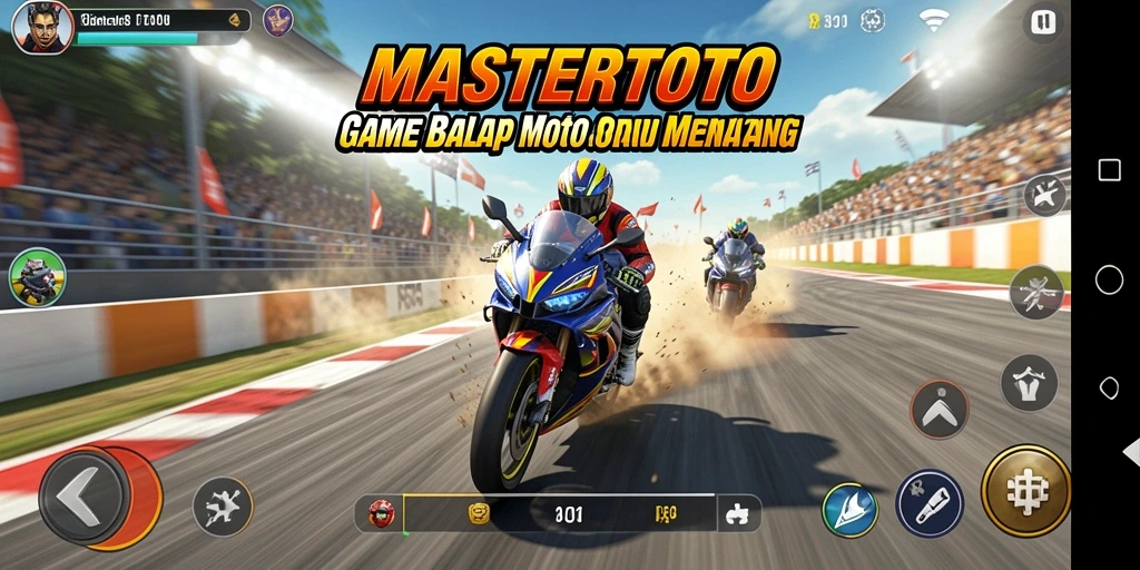 Screenshot gameplay MASTERTOTO yang mendebarkan di lintasan balap.