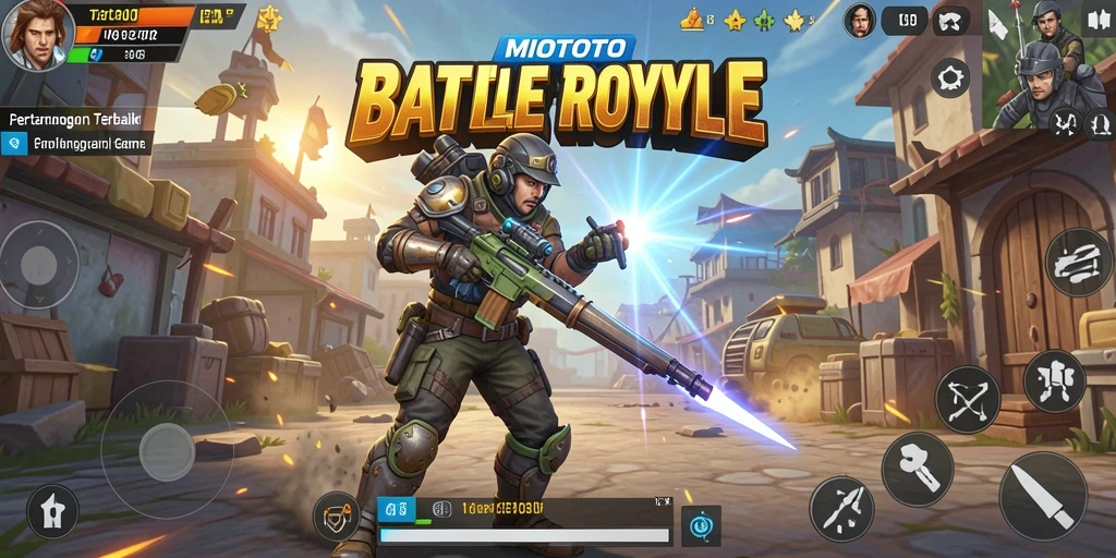 Tampilan gameplay seru dalam MIOTOTO dengan aksi Battle Royale yang mendebarkan.
