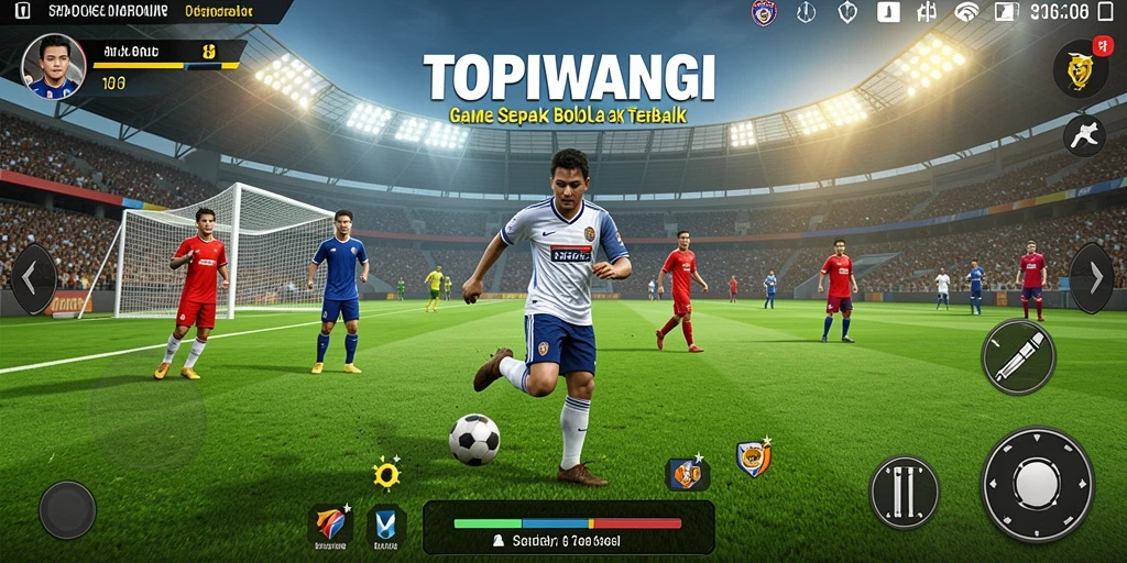 Screenshot gameplay <strong>TOPIWANGI</strong> menunjukkan aksi seru di lapangan sepak bola.